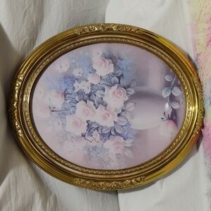 TC Chiu Fine Art Rose Print W Gold Color & Oval Frame Vintage